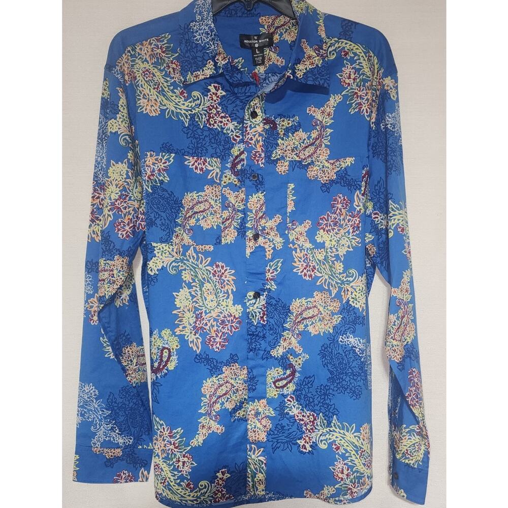 W Houston white size Large floral long sleeve button down shirt women's
